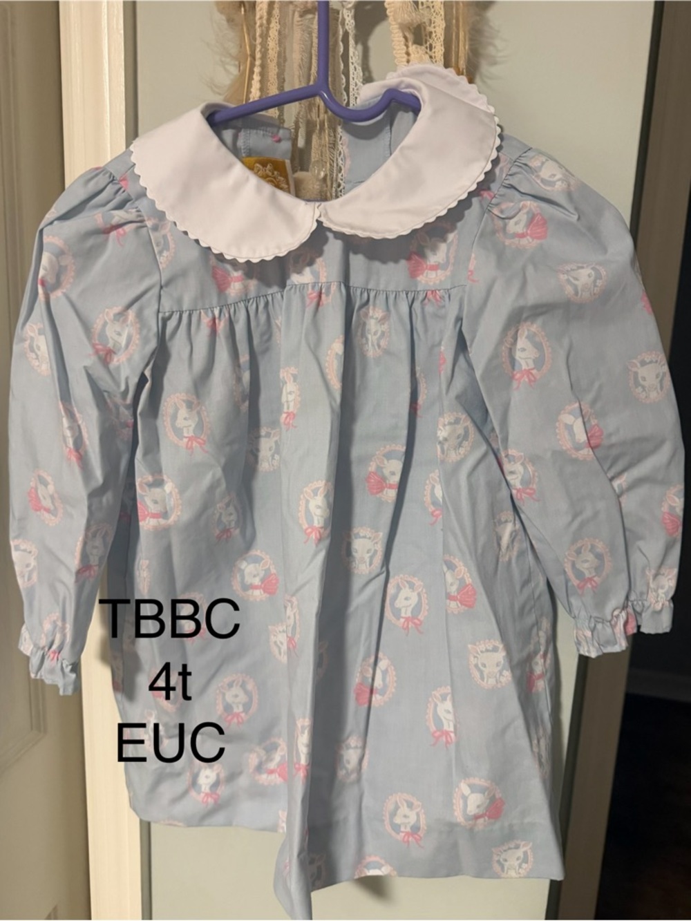 The Beaufort Bonnet Company Light Blue Dress with White Collar and Pink Accents